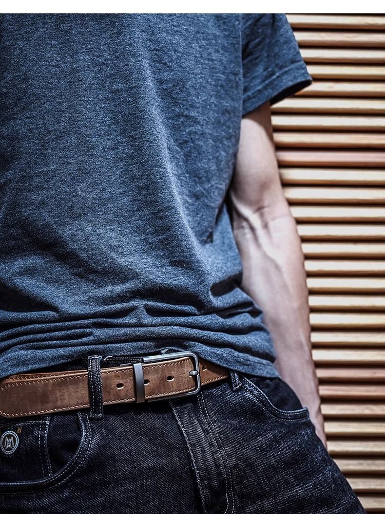 El Yapımı Üst Katman Sığır Derisi Kemer Vintage Bitki İşlemi Saf Sığır Derisi Iğne Toka Erkek İş Pantolonu Antikleştirilmiş Gerçek Deri Pantolon Kemeri