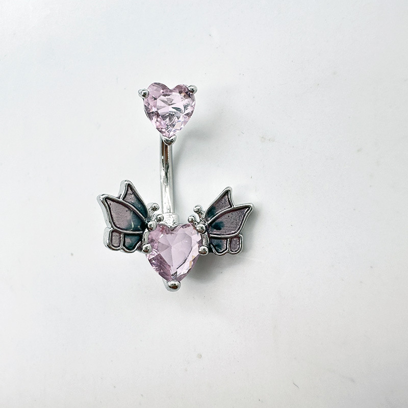 Piercing ombelico cuore con ali di farfalla e diamanti sexy_voghion.com