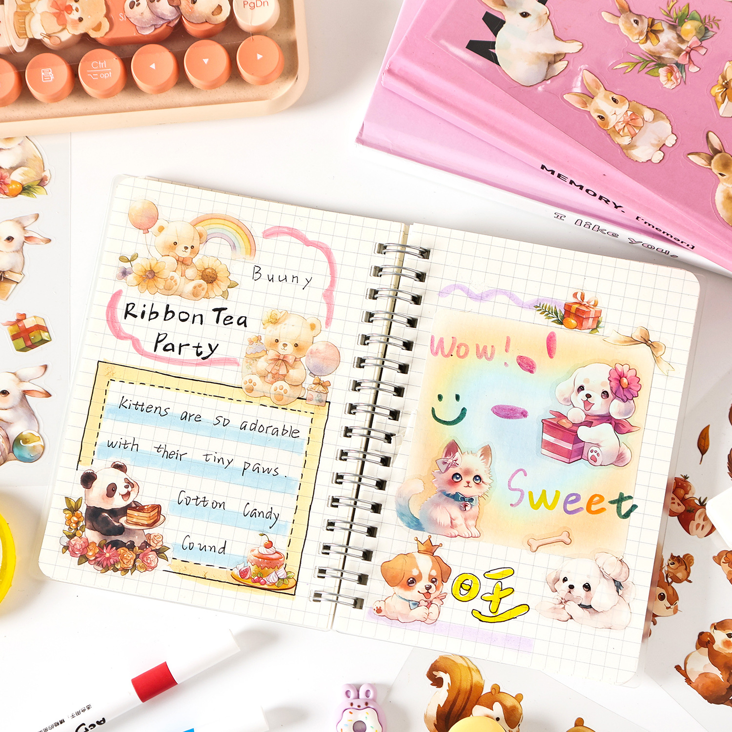 Cute Postal Series pet Impermeable Cartoon Animal Pegatinas planas Diy Decoración de cuenta manual Collage Material Pegatinas