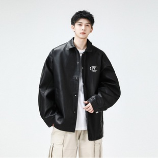 2025 Spring and Autumn Collar Leather Men's Jacket Korean Style Slim-fit Fashionable Jacket Handsome Biker Jacket with 207