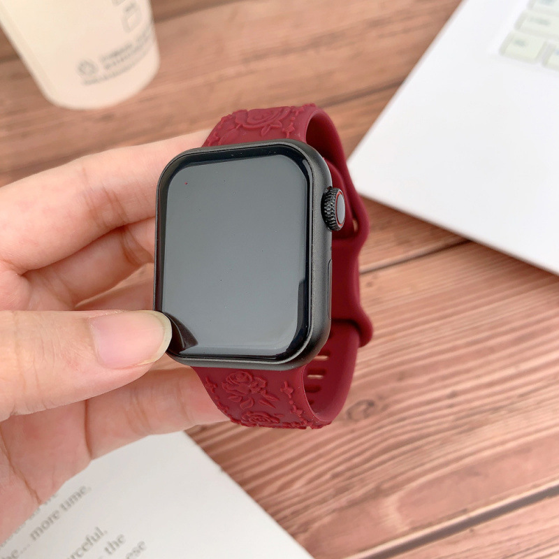 For s10 generation apple watch AppleWatch strap embossed rose silicone iwatch98765SE women