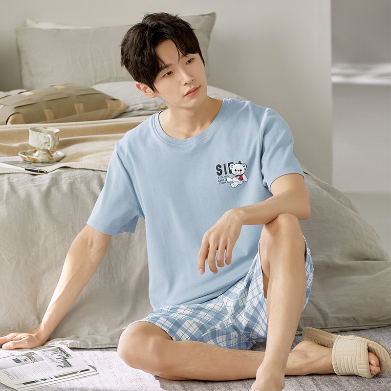 2025 nuevo pijama de hombre de verano de manga corta pantalones cortos delgados jóvenes de escuela secundaria ropa casera suelta juego casual