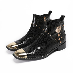 Chelsea Men's Boots High-top Square Toe Leather Shoes Men's Middle Boots British Style Men's Boots 2024 New Autumn and Winter fleece-lined