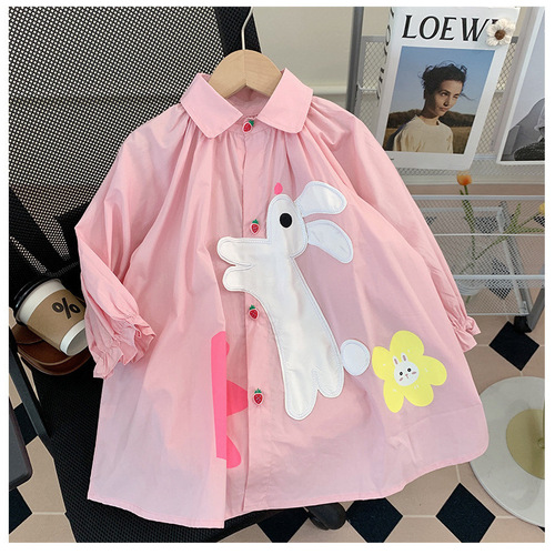 Children's Spring and Autumn New Style Dress Shirt Dress with Full-Page Oil Painting Style Print Dress