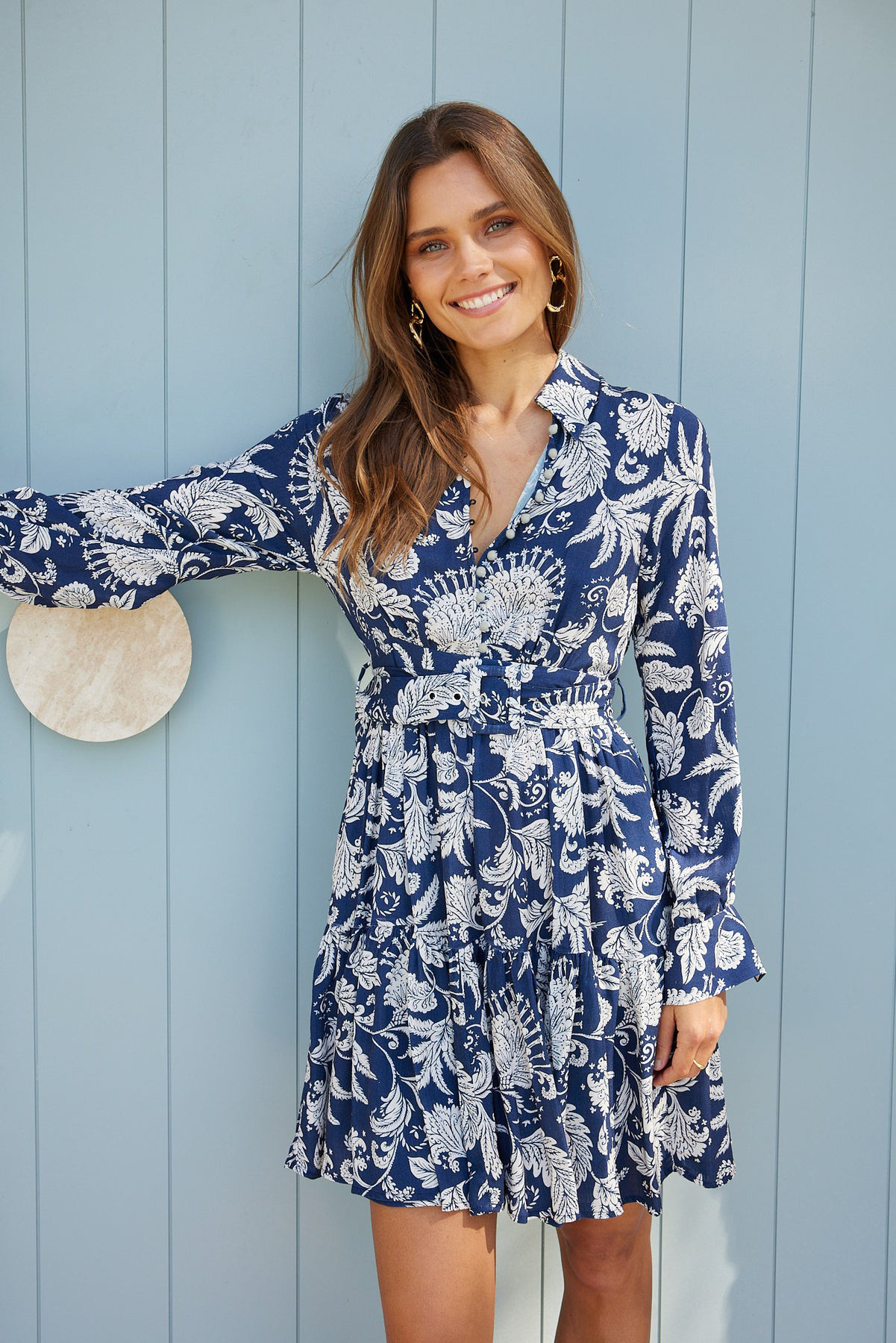 Femmes Robe Régulière Vacances Refuser Ceinture Manche Longue Fleur Au-Dessus Du Genou Vacances Du Quotidien Plage display picture 8