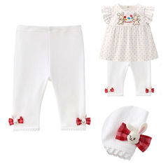 現物mik赤ちゃんの純色のレギンスの夏の新型の女の子のかわいいウサギの蝶結びのレースの7分のズボン