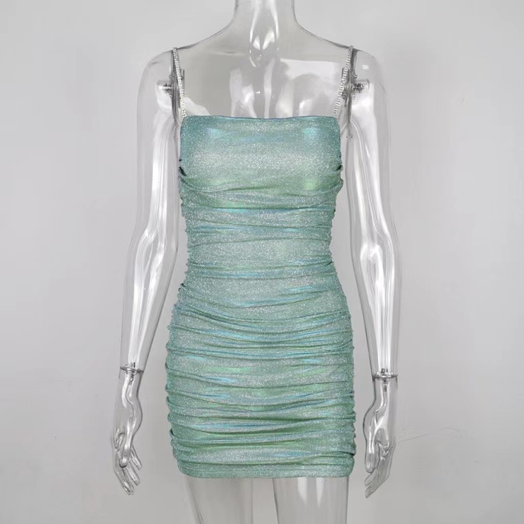 Elegante dames cocktailjurk strapless met glitters en plooien_voghion.com
