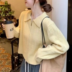 设计感拉链polo领针织毛衣女款2025年早秋新款慵懒风针织开衫外套