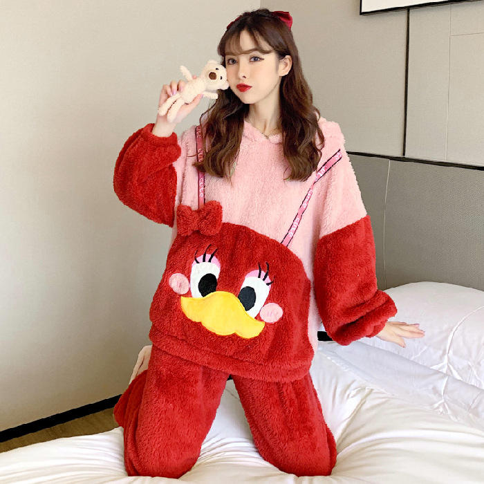 2023 popular Otoño e Invierno coral polar pijamas de manga larga engrosada de las mujeres de dibujos animados lindo felpa desgaste del hogar traje