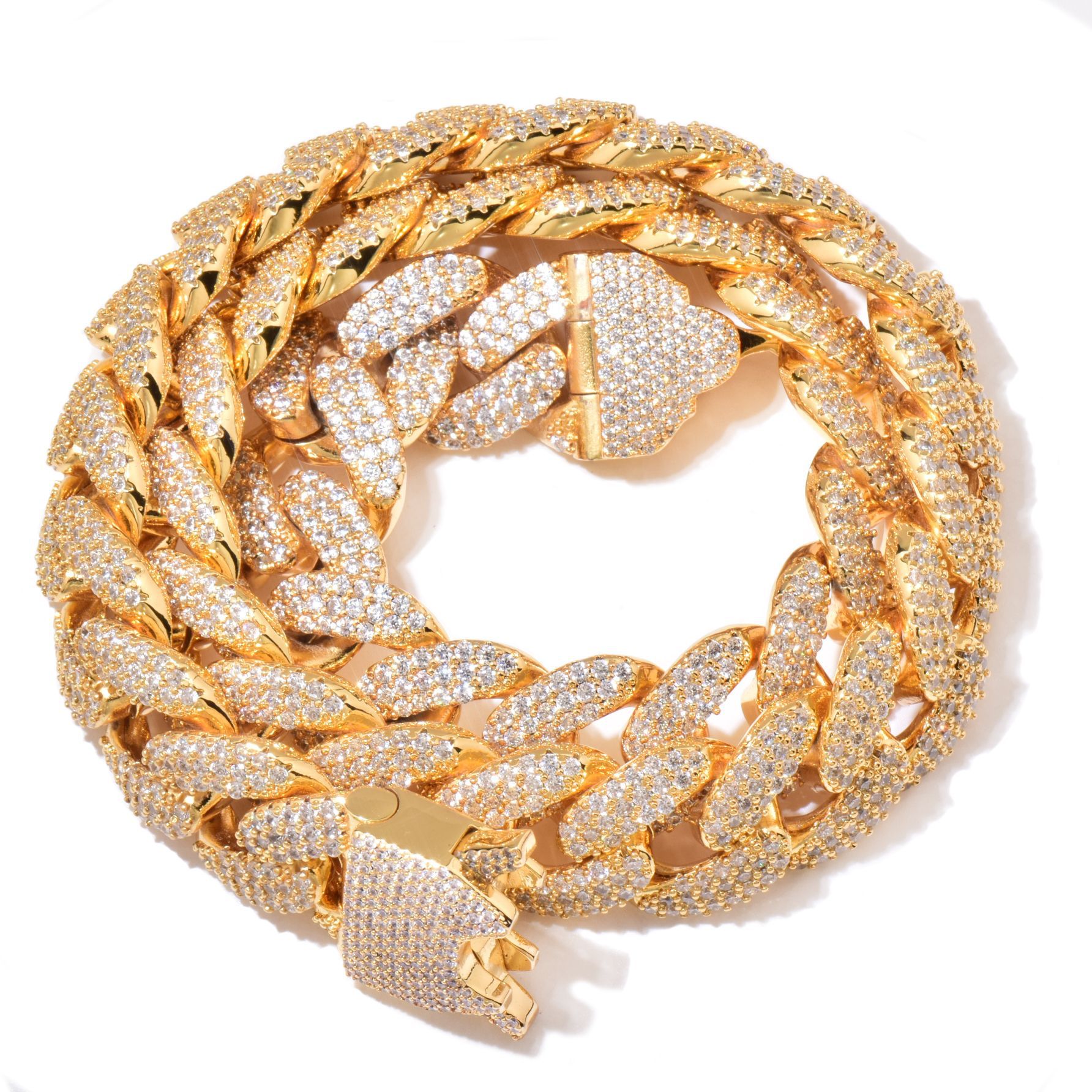 Chaîne cubaine 18 mm, style hip-hop européen et américain, tendance homme, boucle à ressort, or entièrement sertie de diamants_voghion.com