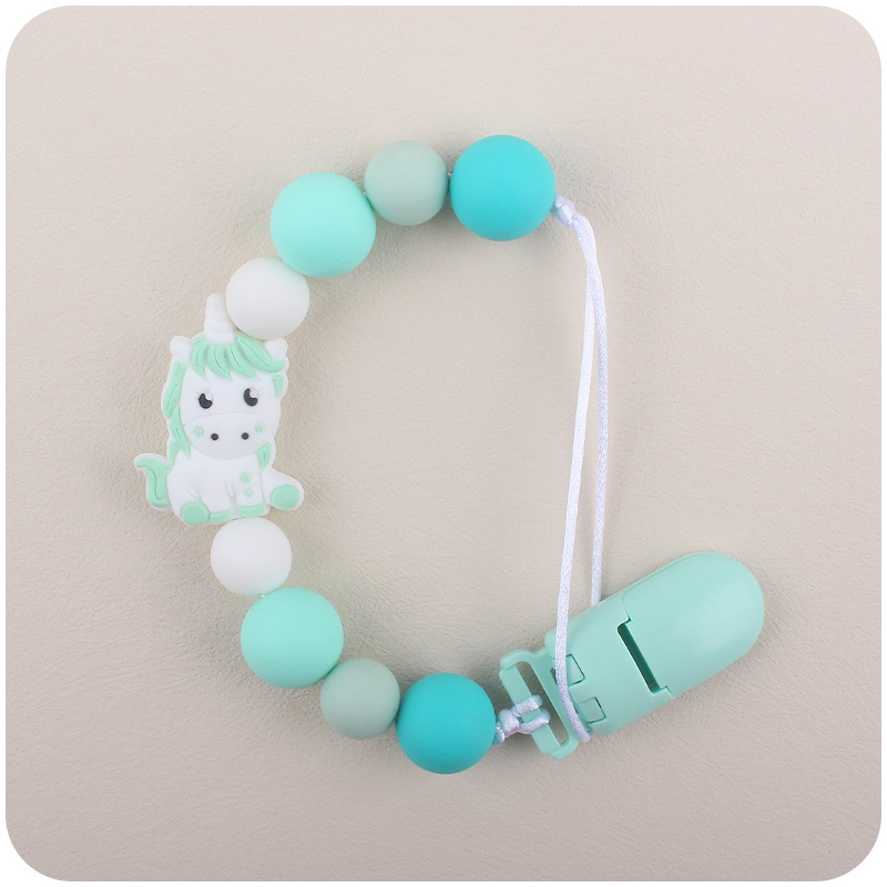 Nuevo bebé chupete cadena creativa bebé dibujos animados animal unicornio silicona mordedura molar anti-gota cadena