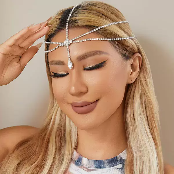 Amazon Hot Selling Multi-Layer Forehead Chain Hair Accessories Fashion Alien Style Diamond Hair Chain Bridal Accessories Hairband