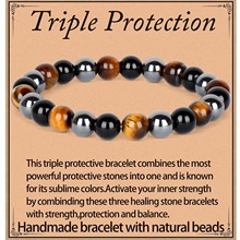 跨境 新款男女8毫米虎眼石串珠手链弹性天然石手链赤铁矿串珠手链