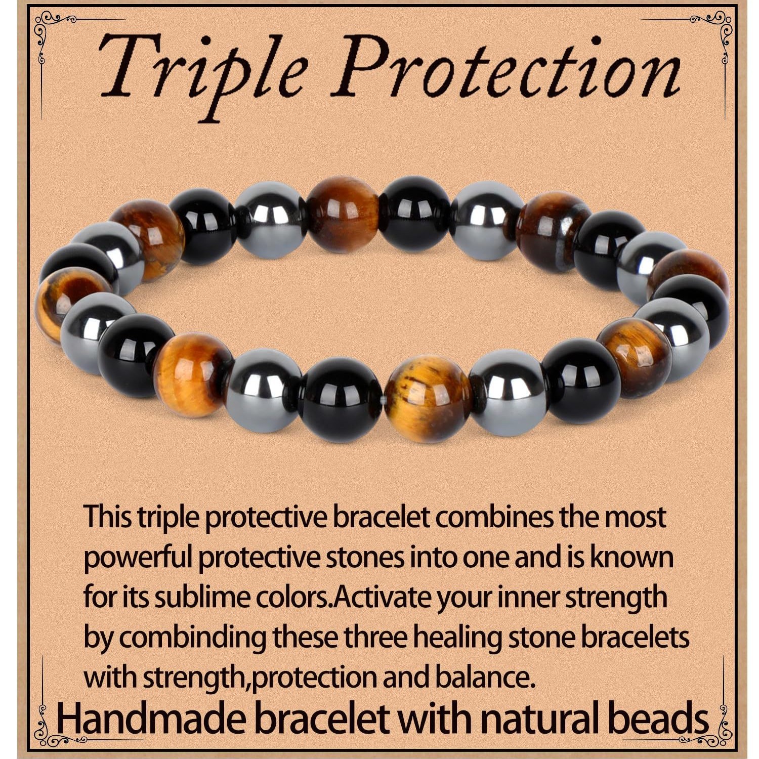 跨境 新款男女8毫米虎眼石串珠手链弹性天然石手链赤铁矿串珠手链