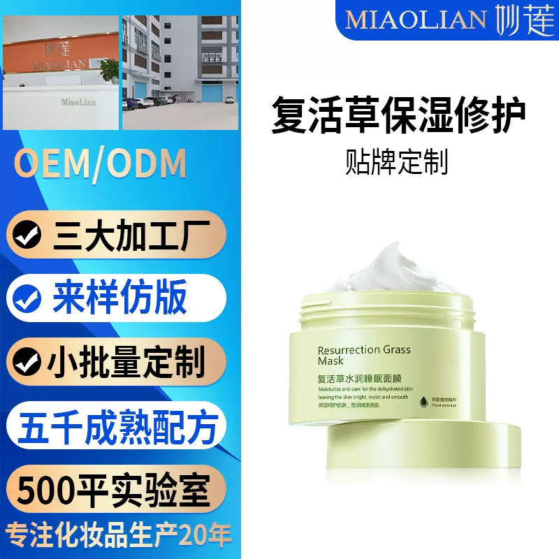 定制复活草涂抹面膜oem贴牌补水保湿修护免洗睡眠泥膜代加工 厂家