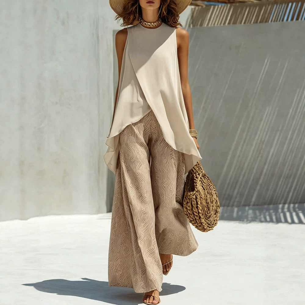 Women's Casual Round Neck Pullover Sleeveless Multi Color Set With Pants New_ecoleips.com