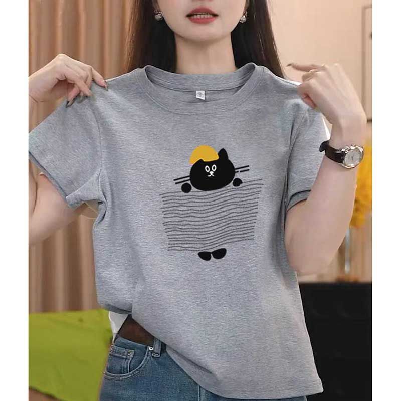 2025 新しいスタイルの年齢を減らす右肩純綿半袖 Tシャツレディースファッショナブルで多用途なグレートップボトムシャツ夏|undefined