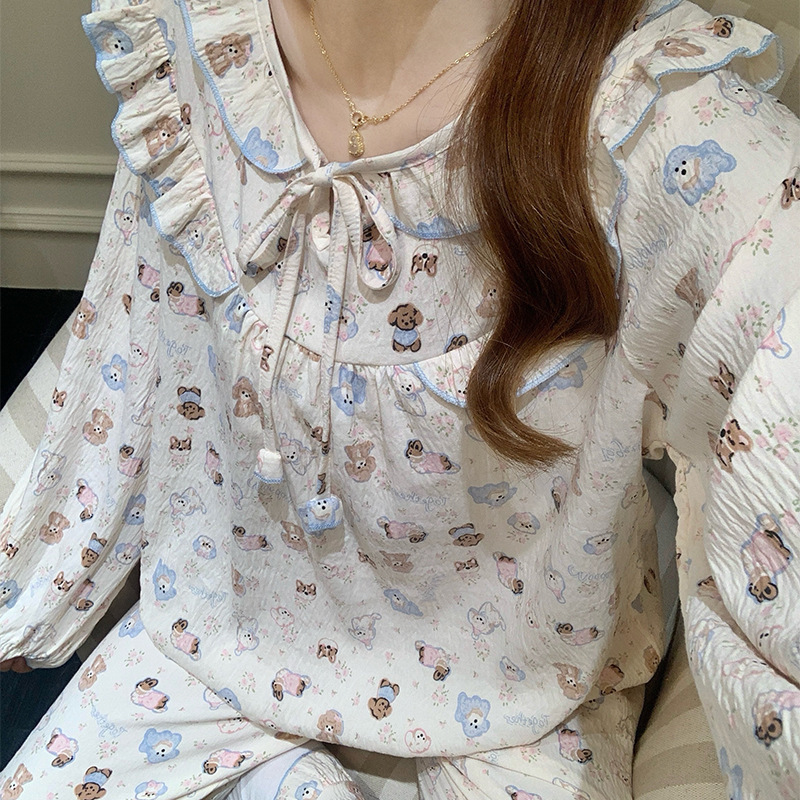 云朵棉睡衣女款春秋季可爱卡通薄款长袖长裤宽松可外穿家居服套装|undefined