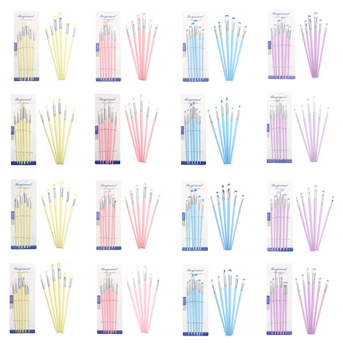 Boyixuan Art Set 6 two-color wool plastic rod macaron color children's painting nylon gouache brush