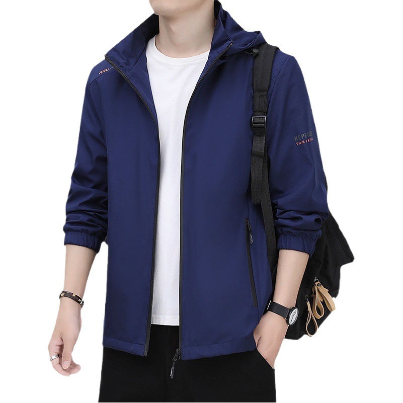 Chaqueta informal de primavera y otoño para hombre, cortavientos deportivo juvenil, abrigo holgado con capucha estilo coreano, top fino con cuello alto, moderno.