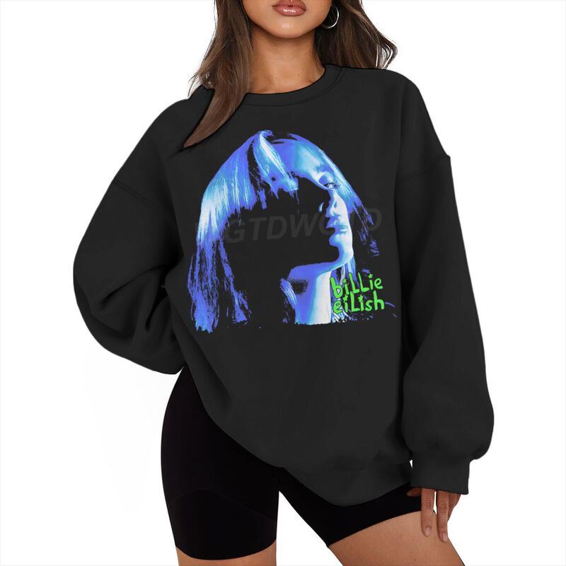 Amazon Billie Eilish Men's and Women's American-Style Warm Fleece Sweatshirt Casual Crew Neck Top