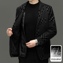 高端品牌海宁男士真皮绵羊皮西装西服棋盘格秋冬加绒单西皮衣外套