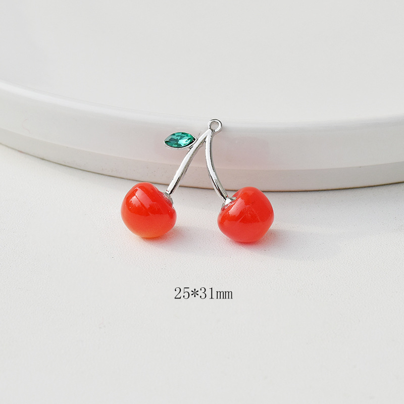 DIY Jewelry Accessories Classification 10 PCS/Package 31*25mm Zinc Alloy Zircon Cherry Pendant