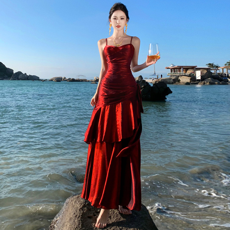 Real Shot of Mermaid-Style Ruffled High-End Spaghetti Strap Dress, Birthday Cocktail Dress, Long Dress, Island Vacation Beach Dress Real Shot of Mermaid-Style Ruffled High-End Spaghetti Strap Dress, Birthday Cocktail Dress, Long Dress, Island Vacation Beach Dress