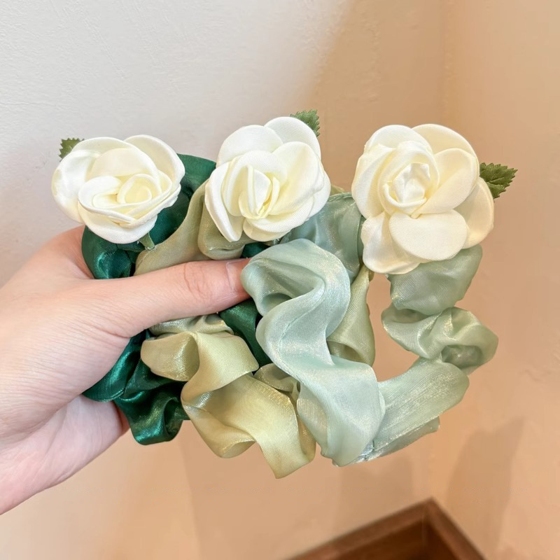 Camellia coreana anillo de cabello de intestino para mujeres rojo en línea 2025 nuevo anillo de cabello de verano de cabello de cola de caballo tocado