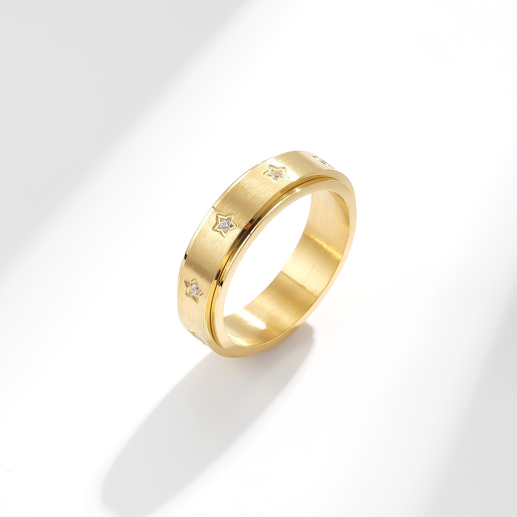 10g Weight Zircon Inlay Material Fashion Simple Diamond Embedded Star Stainless Steel Rotating Ring