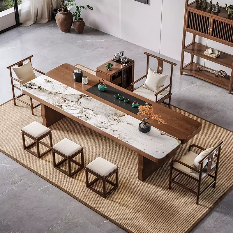 스툴 3개 조합: 티 테이블 1개+호스트 의자+젠 스타일 의자*2+사각형 스툴*3