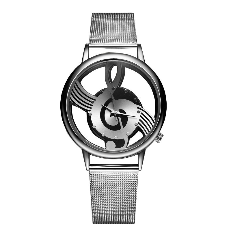 Steel Strap Watch Korean Fashion Hollow Music Symbol Net Strap Watch Men's Women's Note Quartz Watch_voghion.com