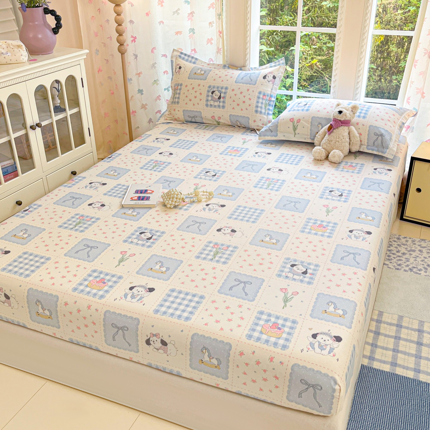 Pure Cotton Printed Fitted Bed Sheets Single Piece Student Dormitory Bed Cover Simmons Bed Cover Protective Cover All-Inclusive for All Seasons