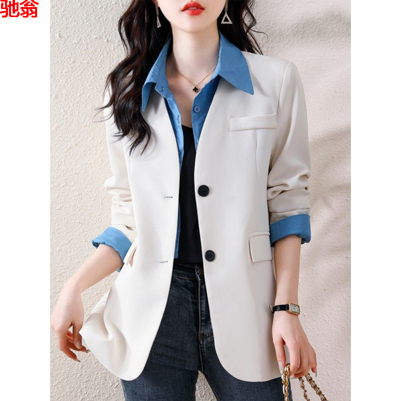 Y9Z Spring and Autumn New Style Fake Two-Piece Blazer for Women, Loose Fit, Slimming, Age-Reducing, Plus Size, Stylish and Fashionable Suit