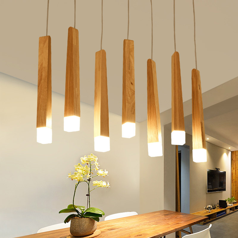Japanese-Style Natural Wood Lamps Simple Ikea Bar Counter Personality Creative Matchstick Personality Restaurant Solid Wood Long Strip Pendant Light