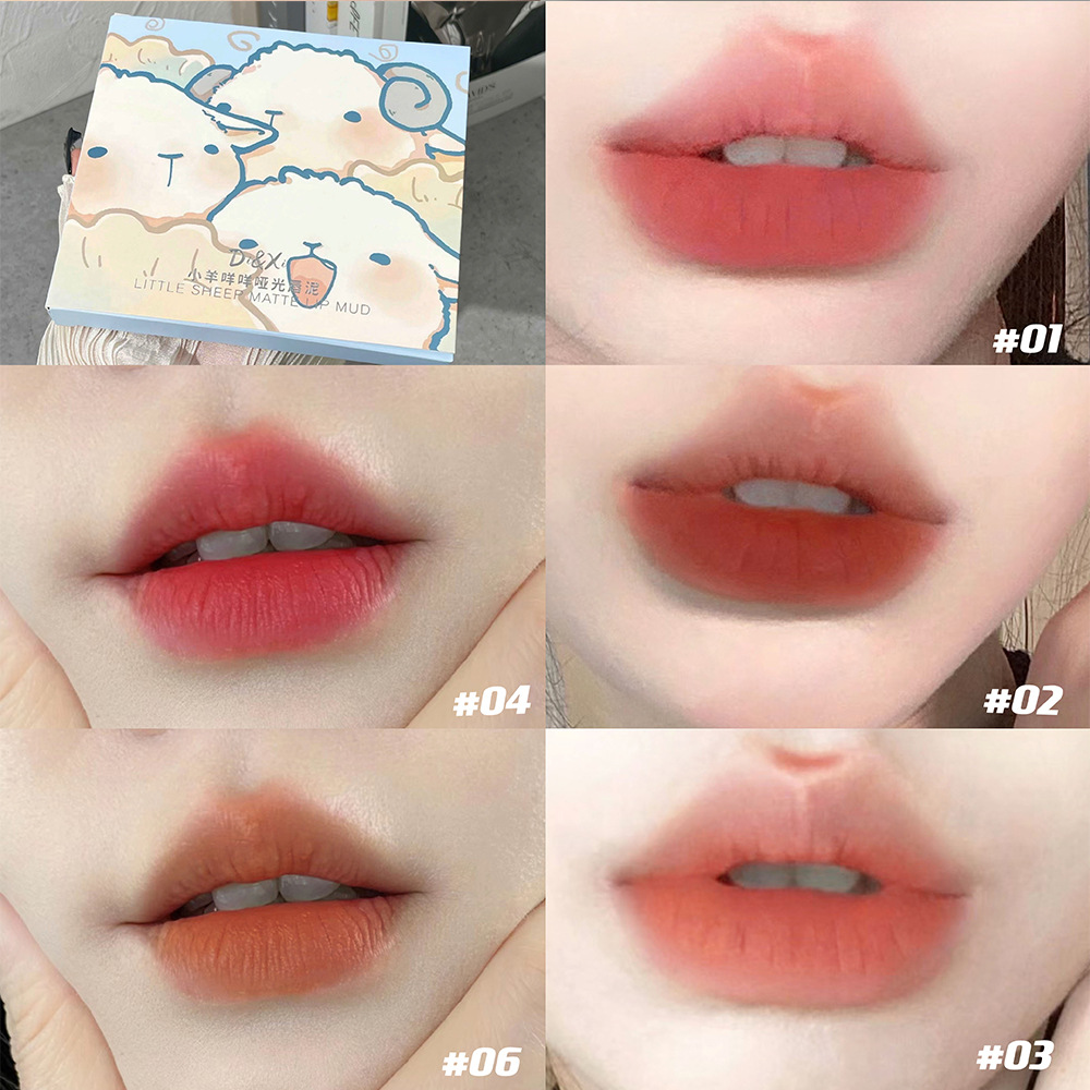 DIXI Little Lamb Miao Miao Matte Lip Gloss Set, 6-color velvet matte Lip gloss, Whitening Orange Brown, versatile for women wholesale Item Picture