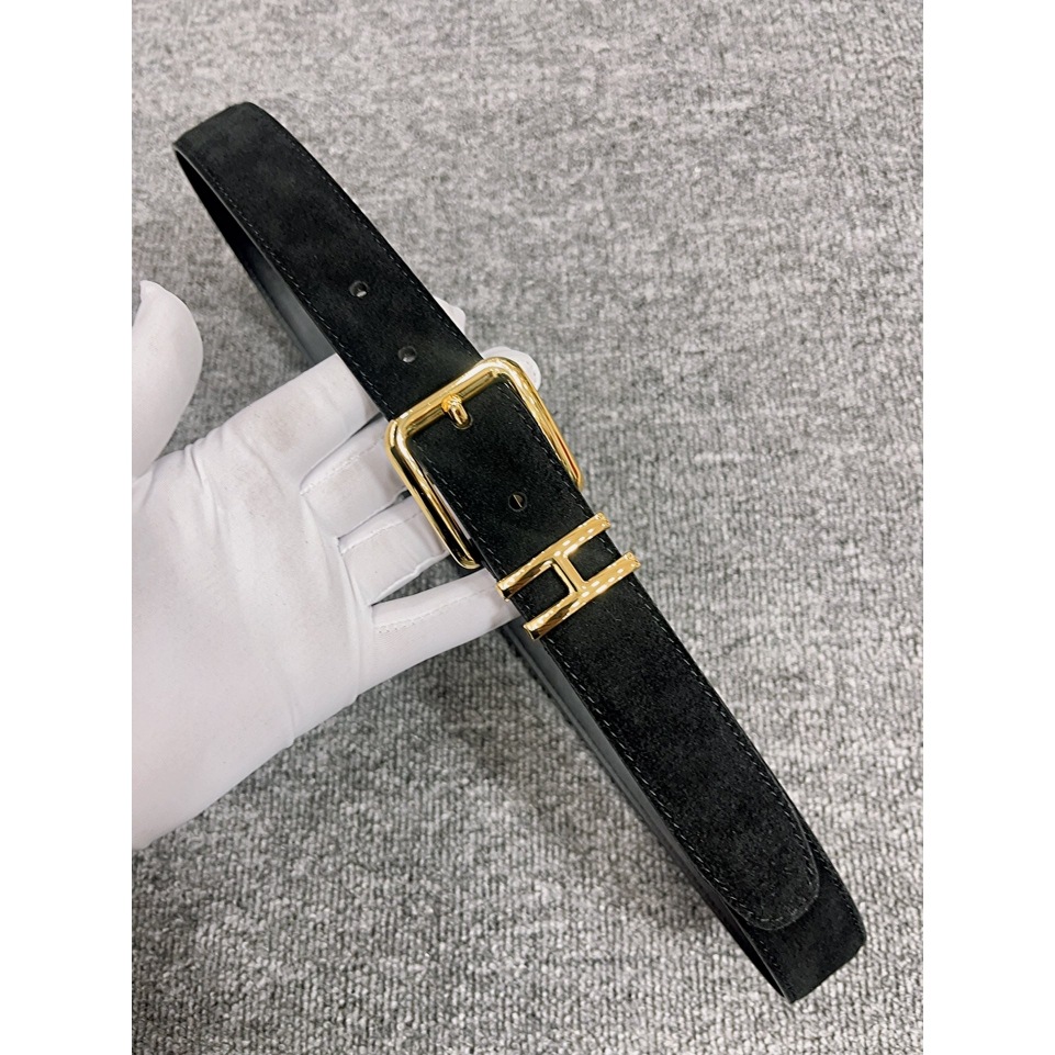 Black suede bright gold buckle