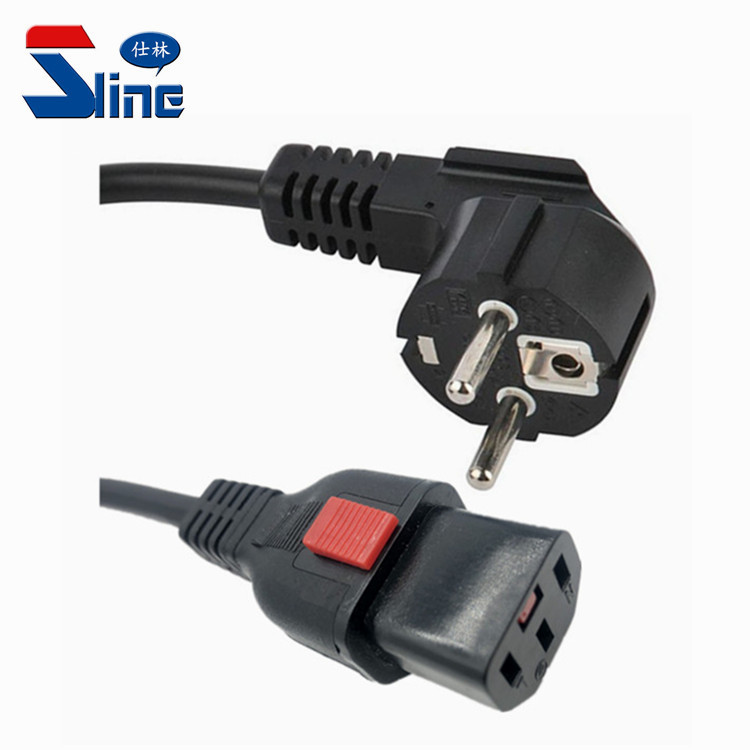 厂家直销欧标VDE带锁品字尾C13欧标C19带锁电源线插头线16A延长线