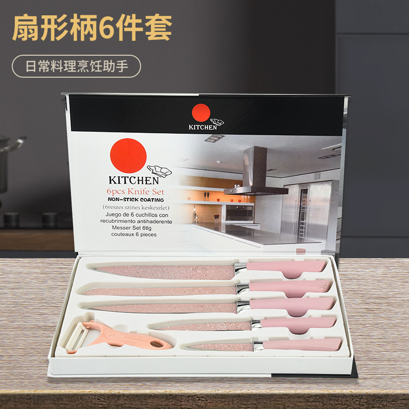 Comercio exterior Venta caliente en stock cielo estrellado estilo Spray punto Vieira manejar seis piezas conjunto combinación cuchillos de cocina de acero inoxidable herramientas de cocina