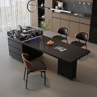 Lin's Home Haoyue Series Sintered Stone Island Dining Table Set for Home Use, Extendable Table and Chairs, Light Luxury High-End New Model