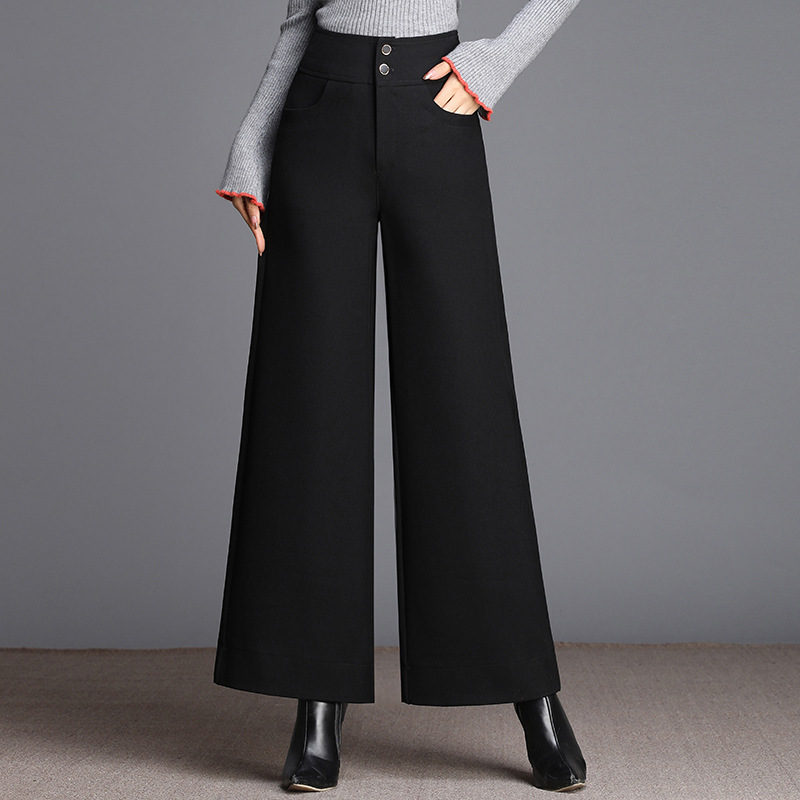 毛呢阔腿裤女秋冬加厚新款高腰垂感大脚裤宽松甩腿裤直筒九分长裤