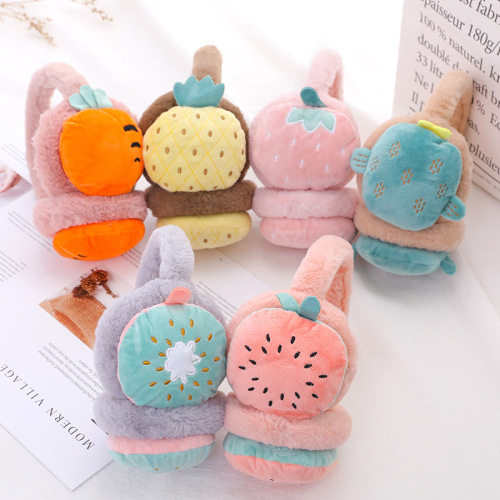 Women's and children's adjustable fruit earmuffs winter warm folding earmuffs ear warmer cartoon bear earbags wholesale