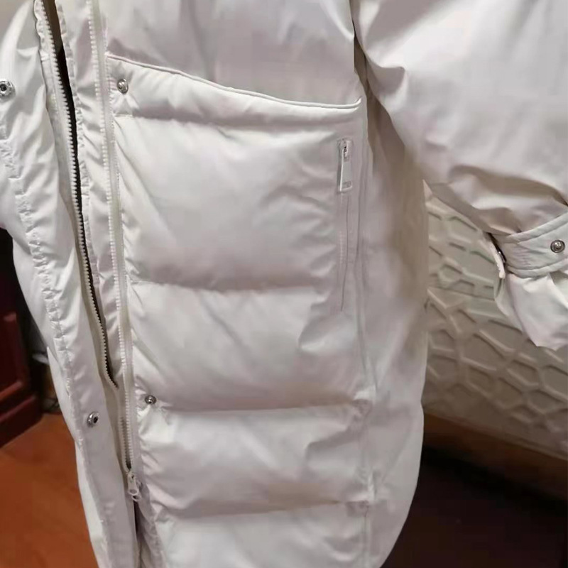 긴 여우 모피 칼라 화이트 오리 다운 재킷 여성의 중간 및 긴 대외 무역 두꺼운 코트 작은 배치 의류 가공 사용자 정의