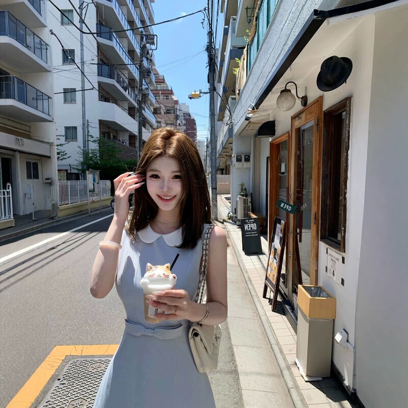 05/26 Jmshop Miss Windsor Tr Twill Suit Material Doll Collar Dress A-Line Sleeveless Tank Dress