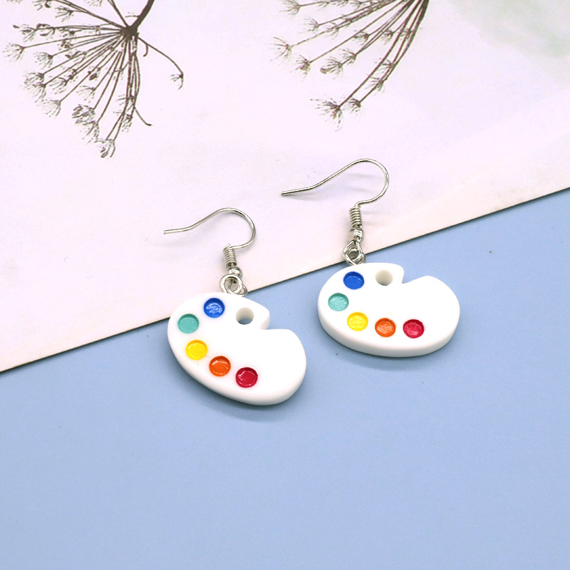 Korean Resin Simulation Palette Earrings Mini Painting Board Pendant Ear Hook display picture 1