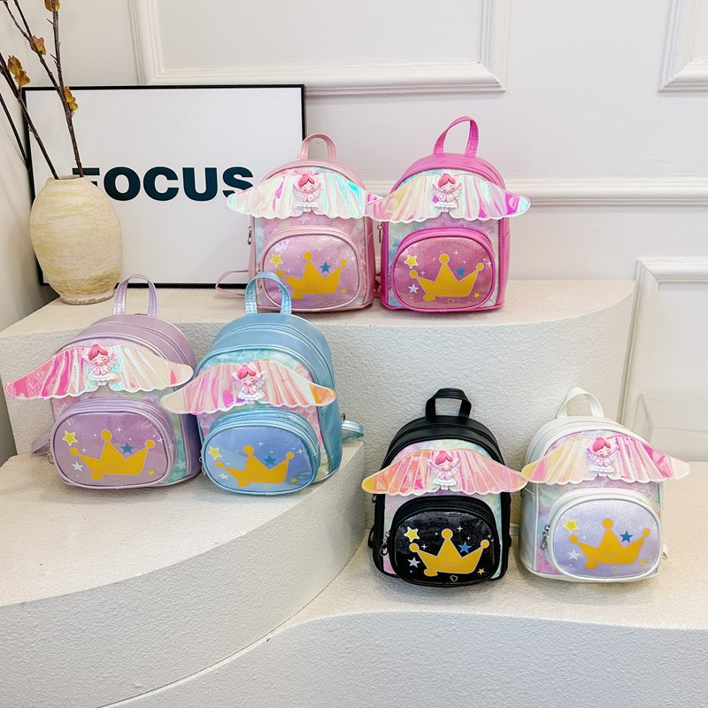 Mochila suave, lindas alas pequeñas, mochila para niños y niñas, mochila para niños de jardín de infantes, mochila para bebés, mochila para niños con sequillas de corona de dibujos animados
