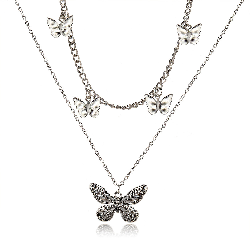 Fashion Jewelry Retro Multi-layer Butterfly Pendant Double-layer Necklace display picture 2
