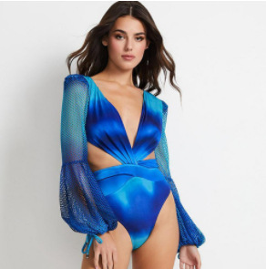 192g Weight Long Sleeve Sleeve Length Nylon, Polyester Fabric Type Regular Top Length Bodysuit Tops Type Swimming Occasion Deep V Neckline Skinny Fit Type Printing Pattern Women's Gender Hollow Out Design Sexy Style Women's Sexy Printing Hollow Out One Piece Swimwear 1