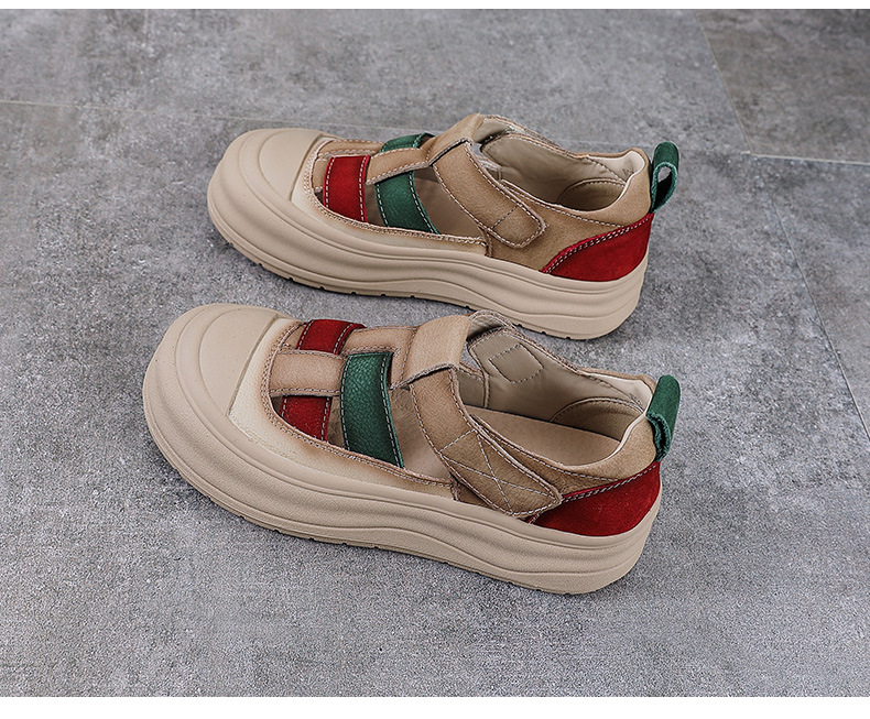Giày lười nữ da bò đục lỗ đế dày Velcro — Màu vàng chi tiết 14