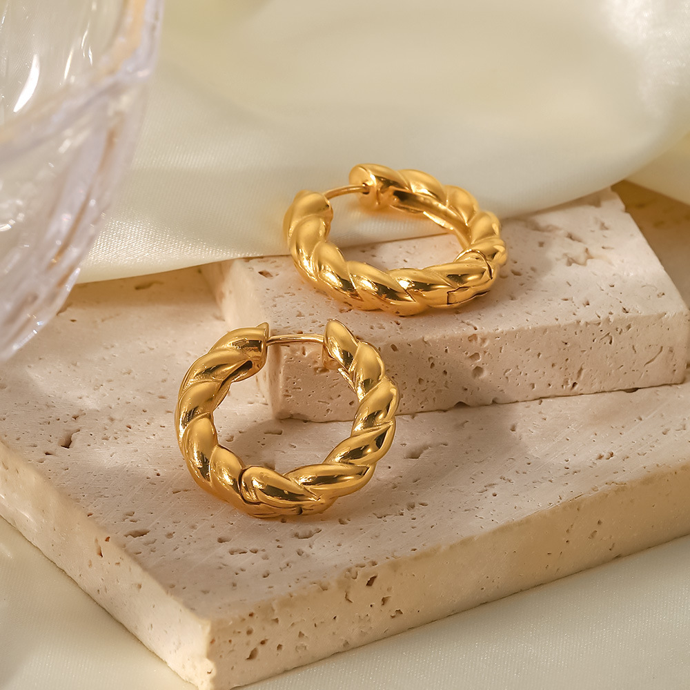 Vintage Style Twist Stainless Steel Hoop Earrings Plating Stainless Steel Earrings